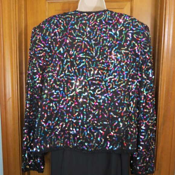 Papell Boutique Evening Black With Multicolored Sequin Jacket Evening Size XL - Picture 7 of 10